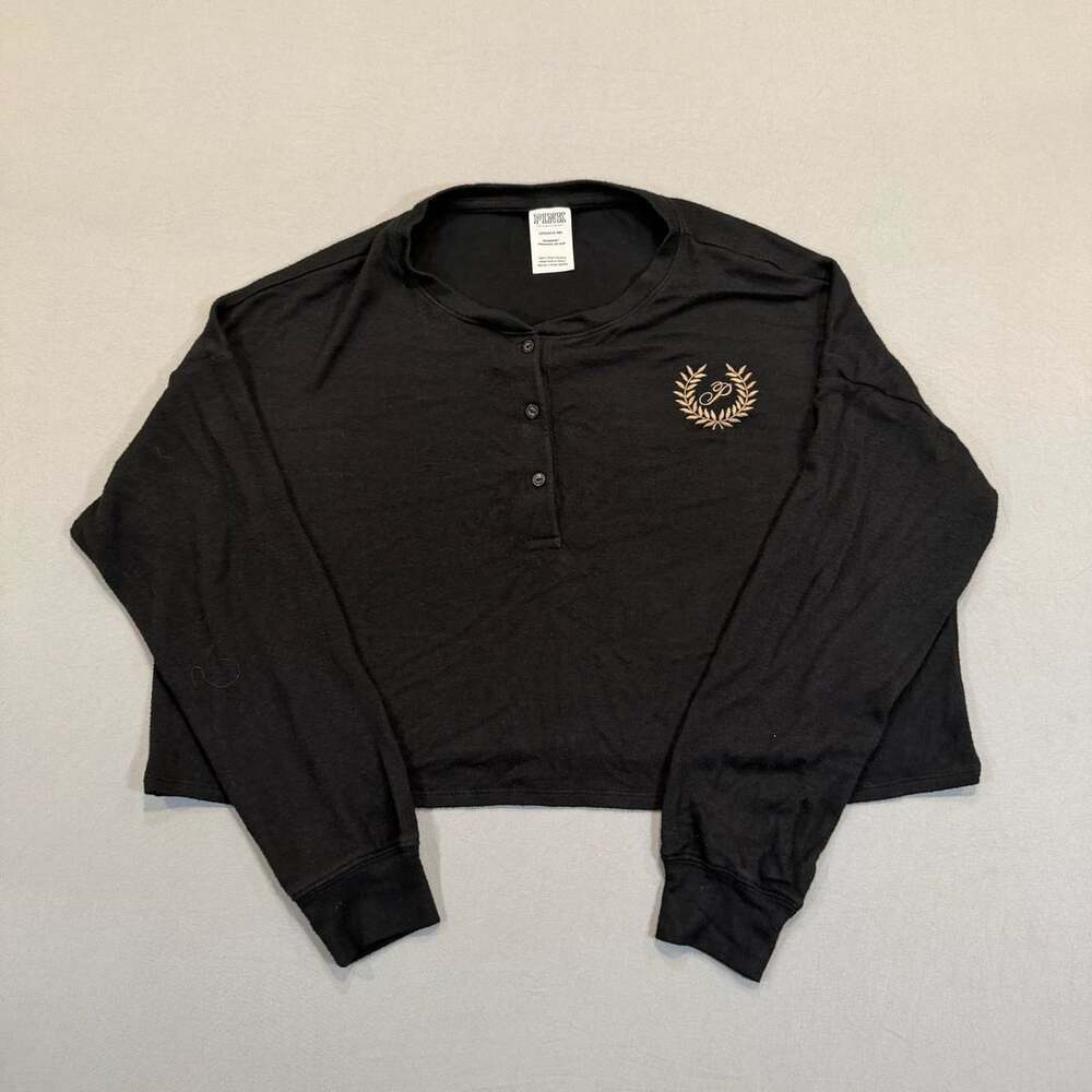 Victoria's Secret Pink Long Sleeve Henley Size S Black